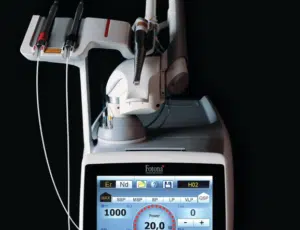 Medical laser device with digital display screen.